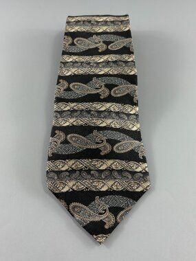 Vintage Cambridge Classics Black / Beige Paisley / Geo Men's Tie 4" x 60"